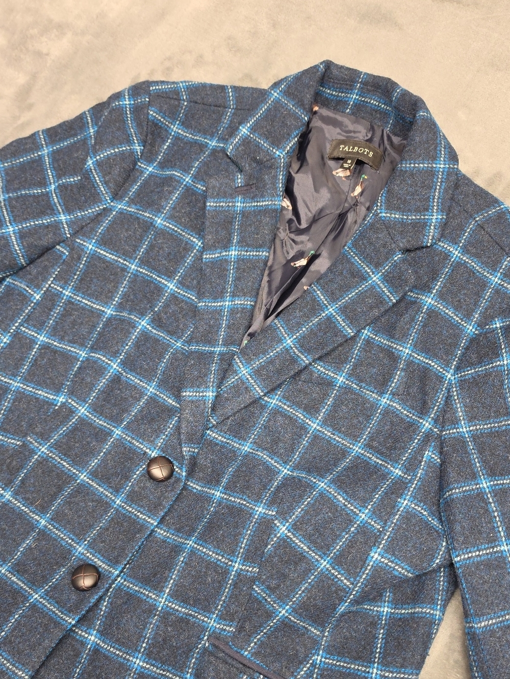 Talbots Navy 18 Wool Blend Plaid Blazer with Bright Blue Windowpane